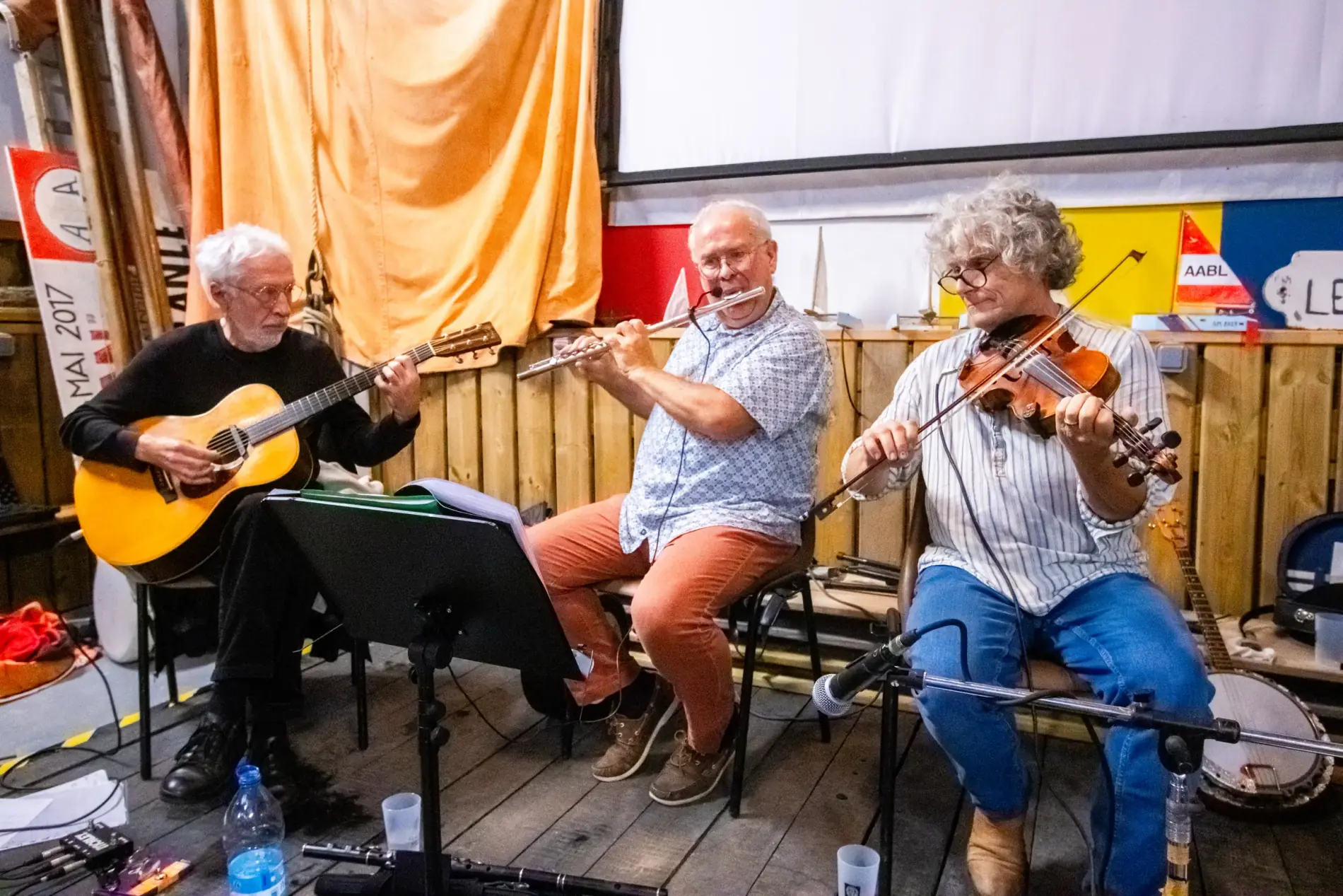 Le trio en concert de musique irlandaise, vue large